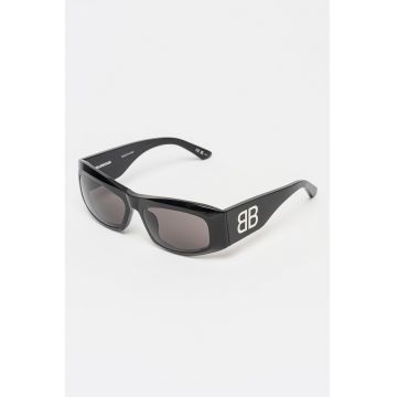 Ochelari de soare unisex dreptunghiulari cu lentile uni - Negru