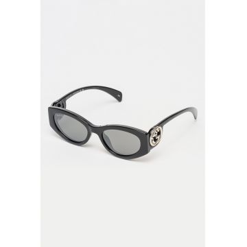 Ochelari de soare cat-eye cu logo lateral - Negru/Argintiu
