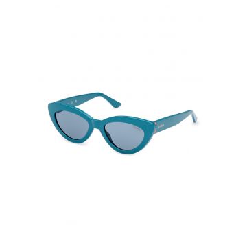 Ochelari de soare cat-eye cu detalii logo - Albastru petrol -