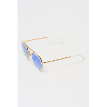 Ochelari de soare rotunzi unisex - Alb/Auriu