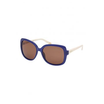 Ochelari de soare patrati supradimensionati cu lentile polarizate - Albastru/Crem