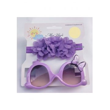 Set bentita si ochelari de soare  Model AL 17392 Little Daisy - Fete - 12-18 luni - Mov