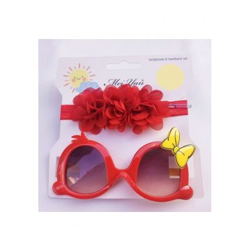 Set bentita si ochelari de soare  Model AL 17446 Little Daisy - Fete - Rosu - Rosu