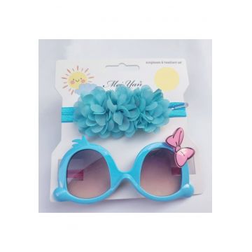 Set bentita si ochelari de soare  Model AL 17460 Little Daisy - Fete - Turcoaz - Albastru