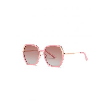 Ochelari de soare hexagonali cu lentie in degrade - Auriu/Roz pastel