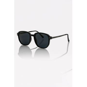 Ochelari de soare patrati unisex cu lentile polarizate - Negru/Argintiu inchis