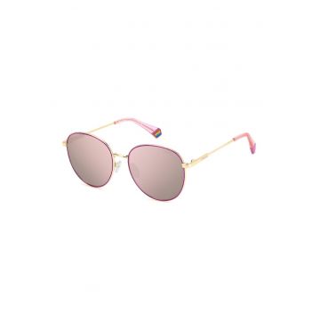 Ochelari de soare rotunzi unisex polarizati - 46745 - Auriu/Fucsia