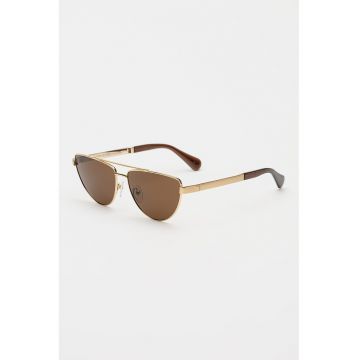 Ochelari de soare aviator cu rama metalica - Auriu/Maro