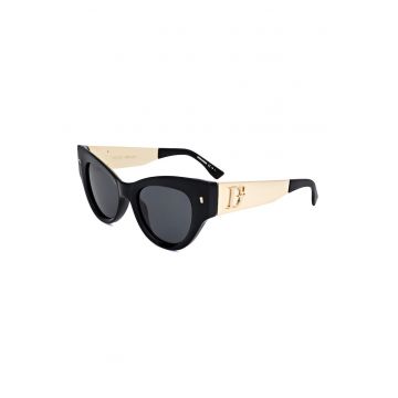 Ochelari de soare cat-eye cu detaliu contrastant pe brate - Negru/Auriu deschis