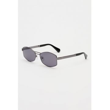 Ochelari de soare ovali cu rame metalice - Argintiu inchis