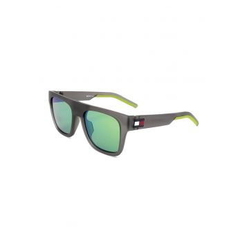 Ochelari de soare patrati cu lentile oglinda - Gri/Verde lime