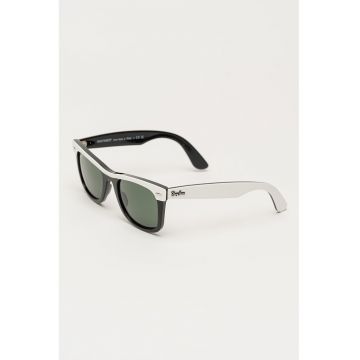 Ochelari de soare patrati unisex cu logo - Alb/Negru