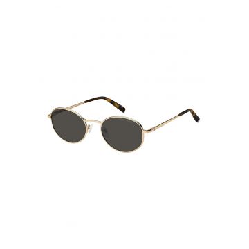 Ochelari de soare unisex ovali cu rama metalica - Auriu/Maro