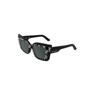 Ochelari de soare cat-eye cu rama groasa - Negru/Argintiu