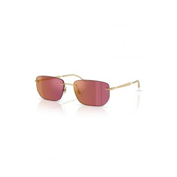 Ochelari de soare dreptunghiulari unisex cu lentile oglinda - Auriu/Transparent