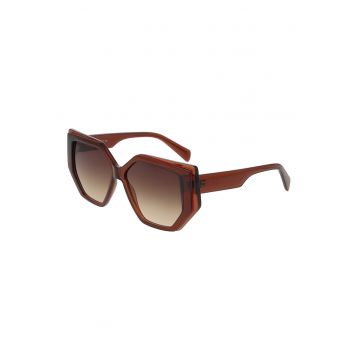 Ochelari de soare hexagonali cu lentile in degrade - Maro cognac