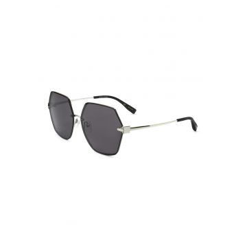 Ochelari de soare hexagonali cu rama metalica - 65419 - Negru/Argintiu