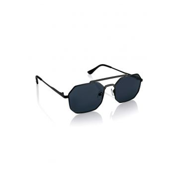 Ochelari de soare hexagonali unisex cu lentile polarizate - 54987 - Negru