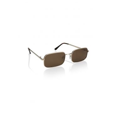 Ochelari de soare unisex polarizati metalici dreptunghiulari - Auriu/Maro