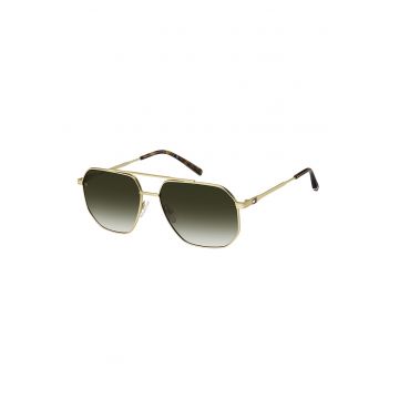 Ochelari de soare aviator cu rama metalica - Auriu/Maro inchis
