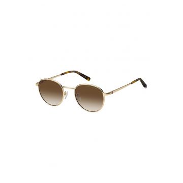 Ochelari de soare rotunzi unisex cu rama metalica - Auriu/Maro deschis