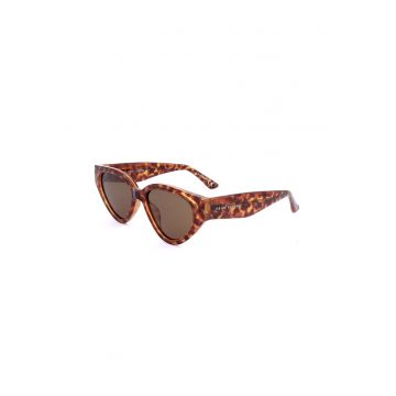 Ochelari de soare cat-eye cu rama cu model tortoise - Maro/Bej