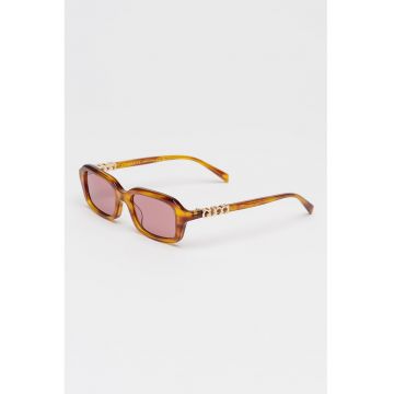 Ochelari de soare dreptunghiulari cu lentile uni - Maro