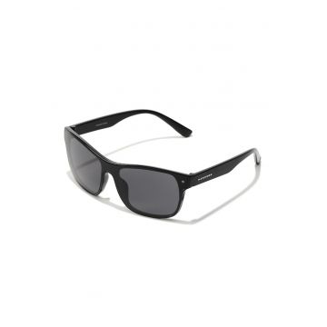 Ochelari de soare dreptunghiulari cu logo pe brate si model unisex - Negru