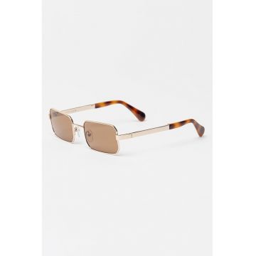Ochelari de soare dreptunghiulari cu rama metalica - Auriu/Maro