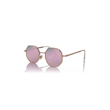 Ochelari de soare hexagonali cu lentile oglinda si model unisex - Auriu rose