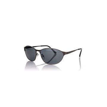 Ochelari de soare ovali cu lentile uni si model unisex - Negru
