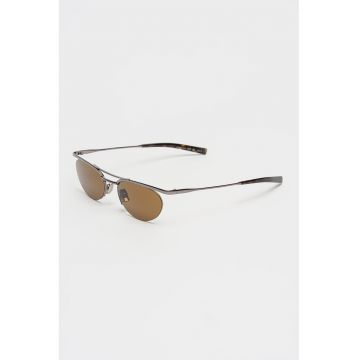 Ochelari de soare ovali cu rama metalica si model unisex - Argintiu inchis