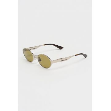 Ochelari de soare ovali cu rama metalica si model unisex - Maro inchis/Argintiu