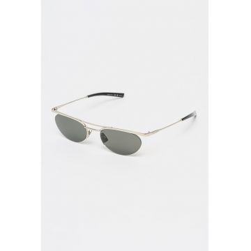 Ochelari de soare ovali cu rama metalica si model unisex - Negru/Argintiu