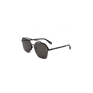 Ochelari de soare patrati unisex cu rama metalica - Negru/Gri inchis