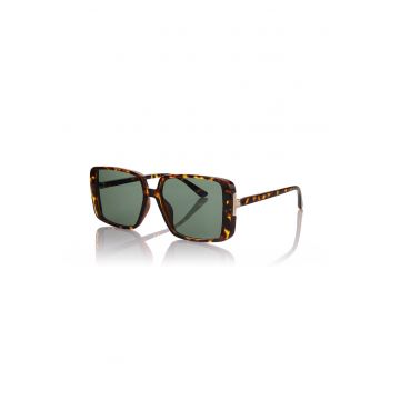 Ochelari de soare unisex cu lentile patrate si model tortoise - Galben pal/Maro pamantiu
