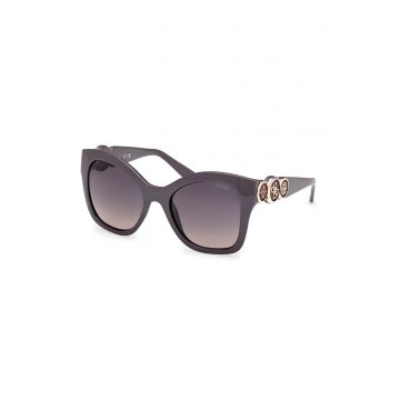 Ochelari de soare cat-eye cu detalii monograma - Negru stins