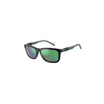 Ochelari de soare dreptunghiulari cu lentile oglinda - Verde/Negru