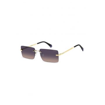 Ochelari de soare dreptunghiulari cu rama din otel si model unisex - Auriu/Violet
