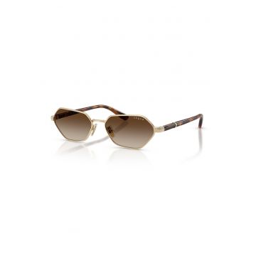 Ochelari de soare hexagonali cu rama metalica - Auriu/Maro