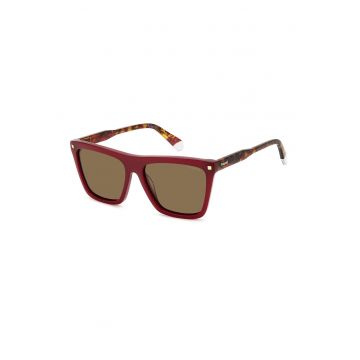Ochelari de soare patrati cu lentile polarizate - Rosu inchis/Caramel