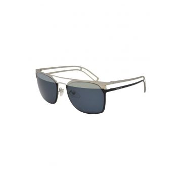 Ochelari de soare patrati unisex cu lentile oglinda - Negru/Argintiu