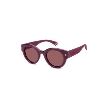 Ochelari de soare rotunzi unisex cu lentile polarizate - Lila pal