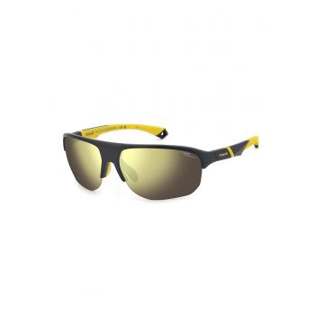 Ochelari de soare wrap cu logo - Albastru inchis/Galben sofran