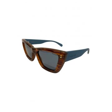 Ochelari de soare cat-eye cu lentile polarizate - Maro cognac/Albastru petrol