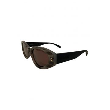 Ochelari de soare cat-eye cu lentile polarizate si rama groasa - Negru/Maro taupe inchis
