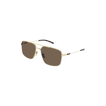 Ochelari de soare cu rama metalica - Auriu/Maro cognac