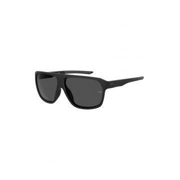 Ochelari de soare dreptunghiulari cu logo discret si model unisex - Negru carbon