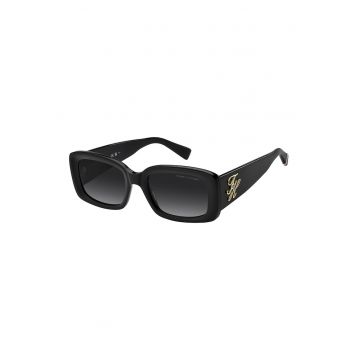 Ochelari de soare dreptunghiulari cu model cu monograma metalica - Negru