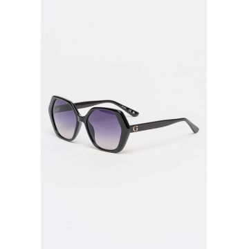 Ochelari de soare hexagonali cu logo discret - Negru